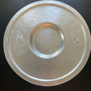 Vintage Lazy Susan Silver Floral Aluminum Embossed Large Turning Serving Tray